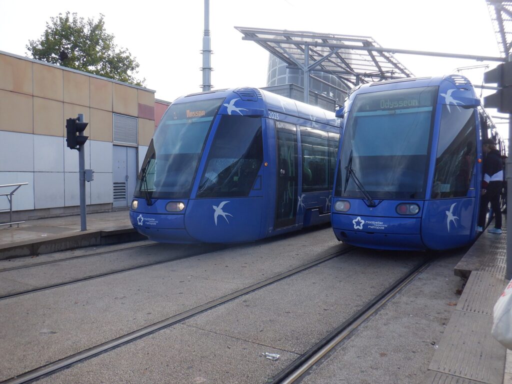 Une rame de la ligne 1 du tramway de Montpellier.